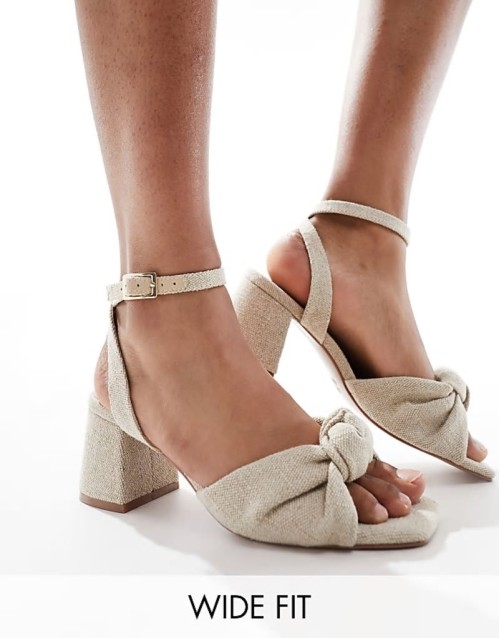 Wide Fit Hansel knotted mid heeled sandals in stone