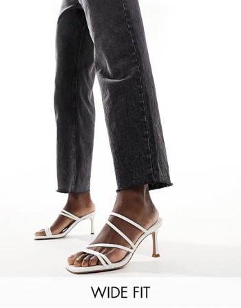 Wide Fit Hayes strappy mid sandal heeled mules in white