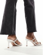 Wide Fit Hayes strappy mid sandal heeled mules in white