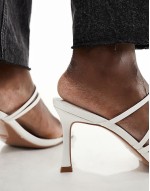 Wide Fit Hayes strappy mid sandal heeled mules in white