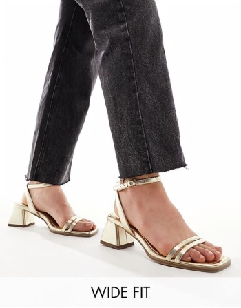 ‌Stylish Wide Fit Honeydew mid block heeled sandals in gold