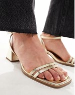 ‌Stylish Wide Fit Honeydew mid block heeled sandals in gold