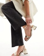 ‌Stylish Wide Fit Honeydew mid block heeled sandals in gold
