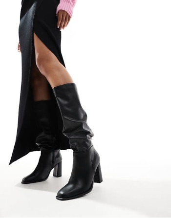 Maggie wide fit slouchy block heel boots in black