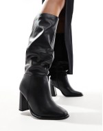 Maggie wide fit slouchy block heel boots in black