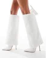 Simmi London Louie Foldover Fur knee boot in White