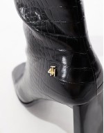 square toe heeled ankle boots in black croc
