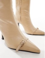 buckle detail knee high boots in cream