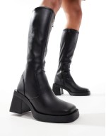 Wide Fit Charlotte heeled knee boots in black