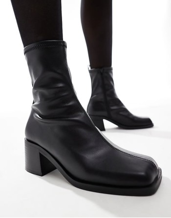 Wide Fit Ranger smart mid-heel boots in black