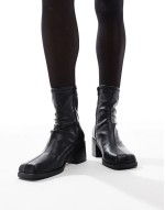 Wide Fit Ranger smart mid-heel boots in black