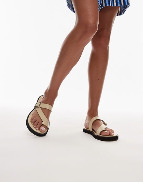 Kimberley leather flat sandal in off white