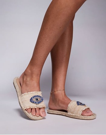 Evil Eye Sandal in Natural Raffia
