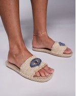 Evil Eye Sandal in Natural Raffia