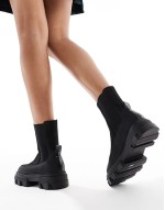 chunky sole pull on boots in black
