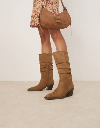 Chosen slouchy western knee boots in taupe suedette