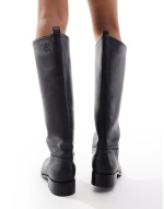 pull on block heel knee high riding boots in black