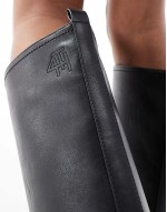 pull on block heel knee high riding boots in black