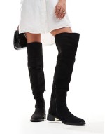 over the knee flat boots with tassle in black