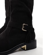 over the knee flat boots with tassle in black