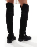 over the knee flat boots with tassle in black