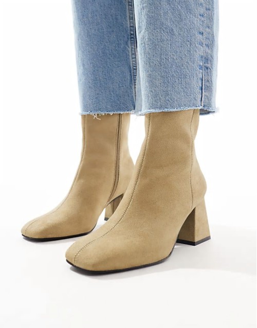 Wide Fit Record smart mid-boots in taupe grey