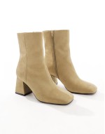 Wide Fit Record smart mid-boots in taupe grey