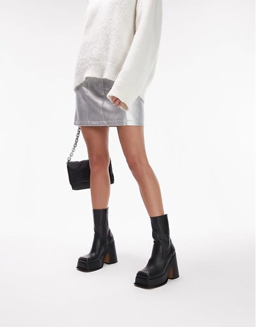 Holden premium leather square toe platform boot in black