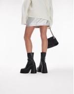 Holden premium leather square toe platform boot in black