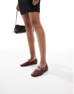 embellished strap faux leather ballet flats in burgundy