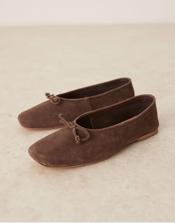 Landmark suede high-vamp ballets in brown