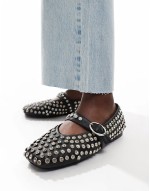 Luxe Premium Leather embellished Mary Jane ballet in black