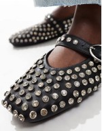 Luxe Premium Leather embellished Mary Jane ballet in black