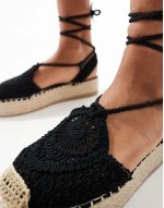 crochet flat espadrilles in black