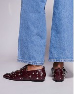 pointed mary jane ballet with studded detail in burgundy
