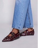 pointed mary jane ballet with studded detail in burgundy