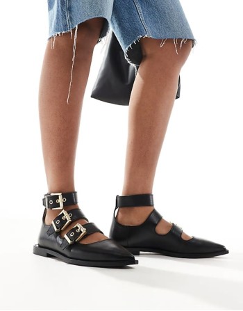 Susan buckle leather ballet shoe in black