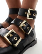 Susan buckle leather ballet shoe in black