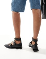 Susan buckle leather ballet shoe in black
