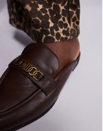 backless mule loafer in dark brown