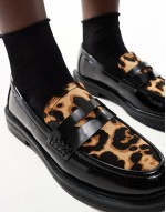 contrast leopard loafers in black