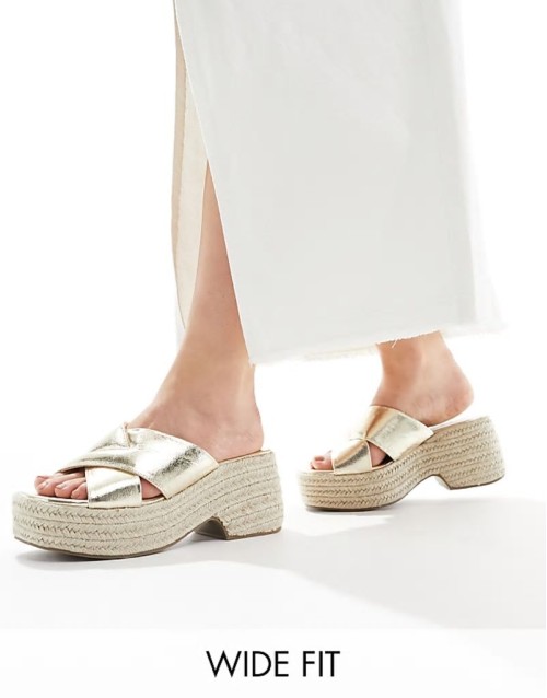 Wide Fit Toy cross strap wedges in gold