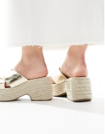 Wide Fit Toy cross strap wedges in gold