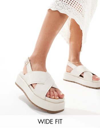 40% New Wide Fit Frosty chunky two-part sandals in off-white