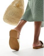 Lyra linen slip on flat sandals in cream