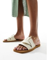 Lyra linen slip on flat sandals in cream