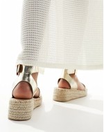 two part espadrille sandals in gold