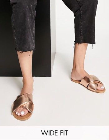 Wide Fit Flock padded flat sandals in rose gold - ROSEGOLD