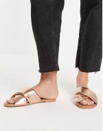 Wide Fit Flock padded flat sandals in rose gold - ROSEGOLD