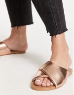 Wide Fit Flock padded flat sandals in rose gold - ROSEGOLD